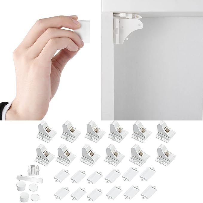 Vmaisi Adhesive Magnetic Cabinet Locks (12 Locks and 2 Keys)