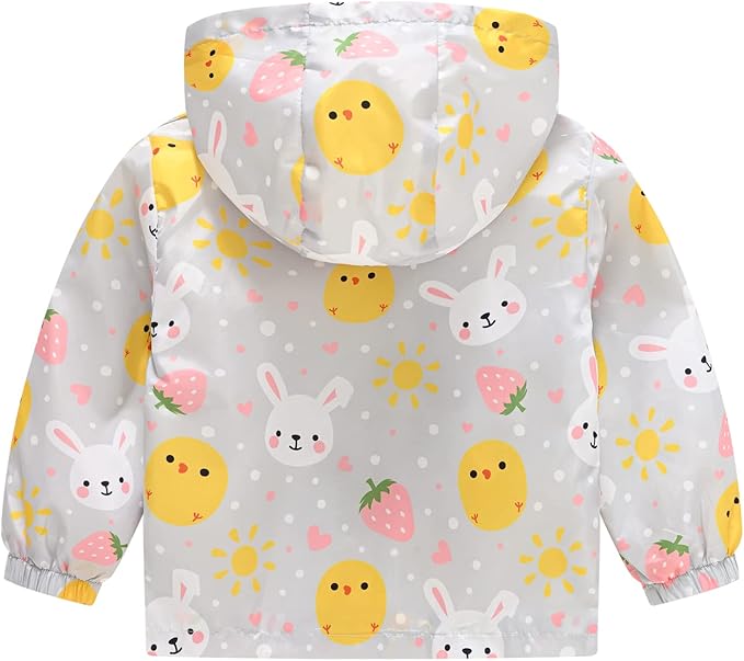 TUIJI Toddler Boys Girls Cartoon Print Zip Jacket Hooded Trench Lightweight Kids Coats Windbreaker Outdoor Cute Dust Coats
