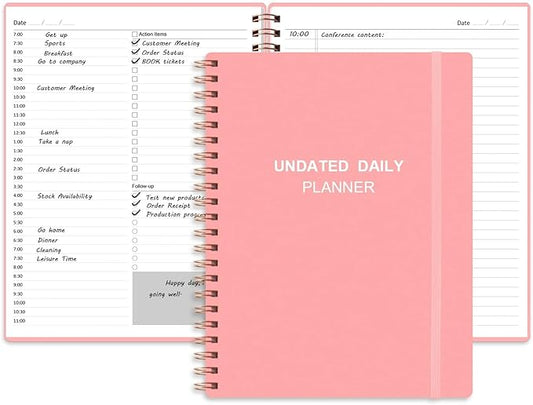 Undated Daily Planner - Undated Planner with Hourly Schedules, Action Items and Follow-up, A4 Daily Organizer Notebook to Increase Productivity, Appointment Book for Time Management, 8.5 × 11 Inch