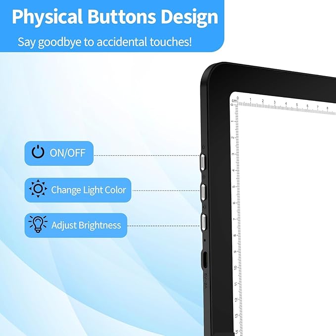 KOBAIBAN A4 Light Box for Tracing, Light Board with Side Physical Buttons, Magnetic Light Pad for Diamond Painting, Stenciling, Weeding Vinyl, USB LED Lighting Board (Black, 35.2 x 25.4 CM)