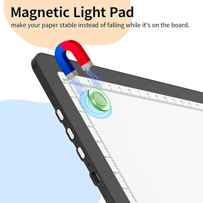 Elice Magnetic A4 Light Board for Diamond Painting, Ultra-Thin Tracing LED Light Box with Side Buttons, Super Bright Diamond Art Light Pad, Light Table for Drawing, Sketching, Weeding Vinyl - Black