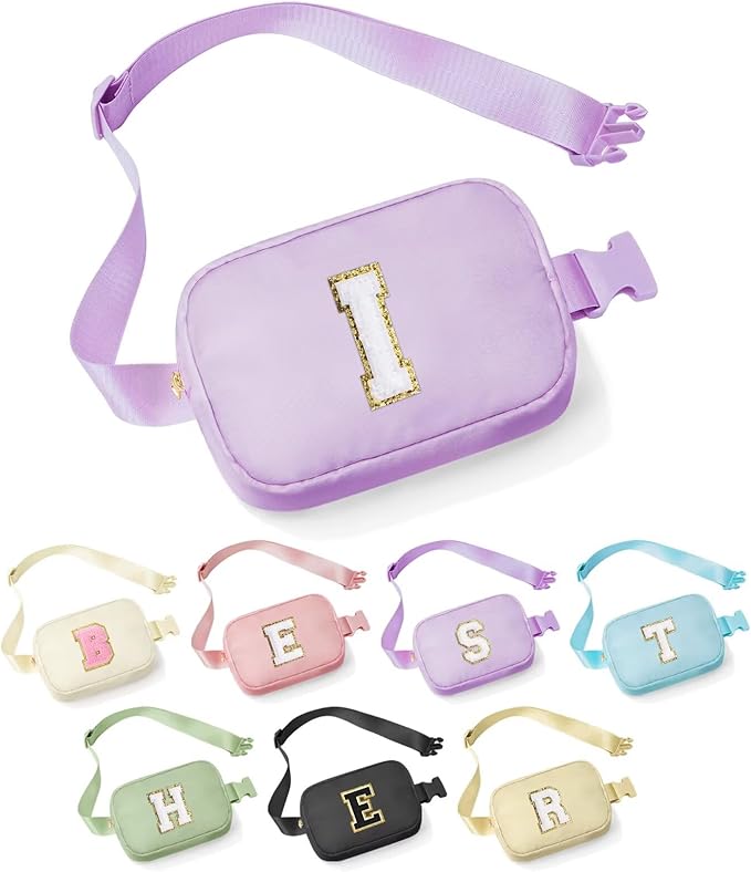 YOOLIFE Birthday Gifts for 4 5 6 7 8 9 10 11 12 13 14 Year Old Girls - Initial Fanny Pack Belt Bag Purse for Girls Teens Daughter Sister Niece, Personalized Trendy Stuff for Teen Girl Kids | Purple I