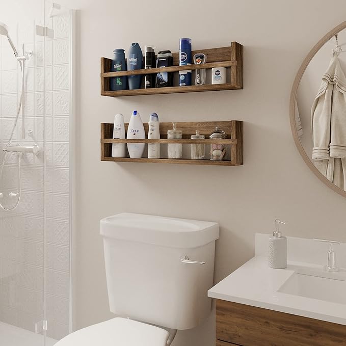 brightmaison Polynez 30" Floating Shelves for Nursery & Kids Room - Wall Multiuse Book Shelves, Set of 2 Brown Wood