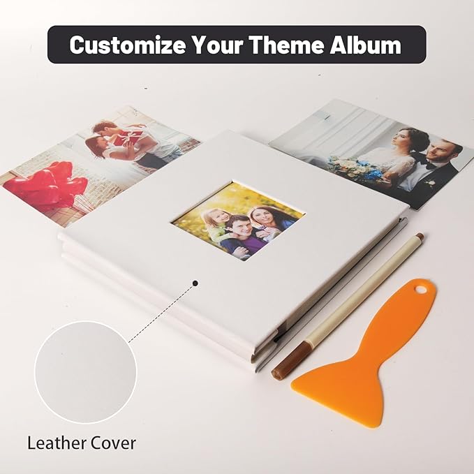 RECUTMS Small Photo Album Self Adhesive Scrapbook Magnetic Photo Albums for 4x6 5x7 8x10 Pictures for Baby Family Wedding 40 Pages with Metal Pen and Plastic Board (White)