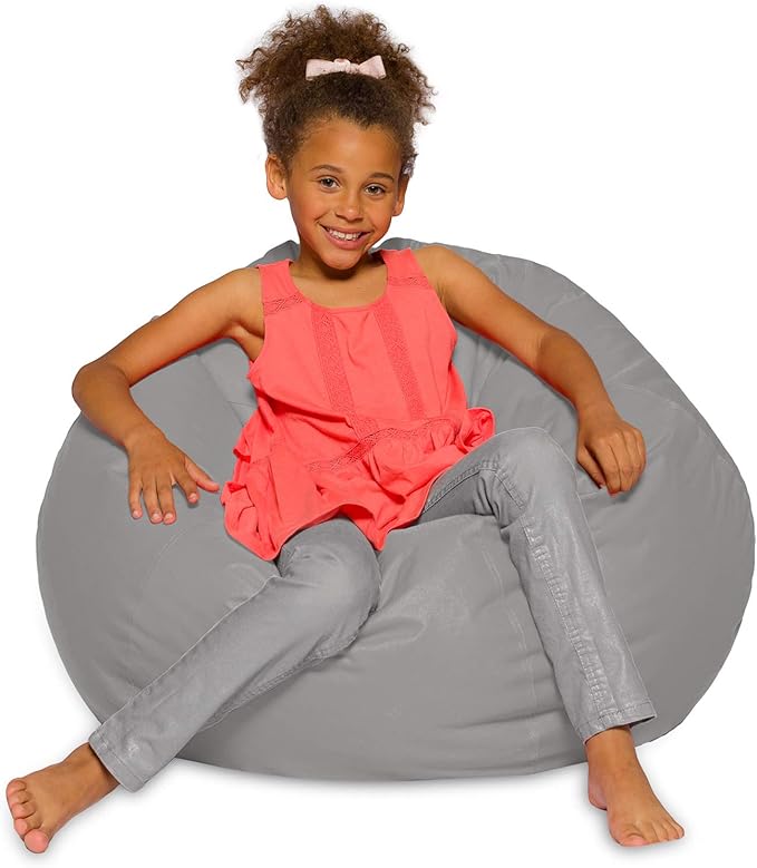 Posh Creations Bean Bag Chair for Kids, Teens, and Adults Includes Removable and Machine Washable Cover, 38in - Large, Solid Gray (BLG-BP004)