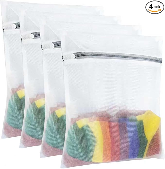 4Pcs Laundry Bags Mesh Wash Bags, 20 X 24 Inches Large Mesh Laundry Bags, Durable Delicate Laundry Bag for Travel, College, Dorm, Family And Apartment Dwellers, White