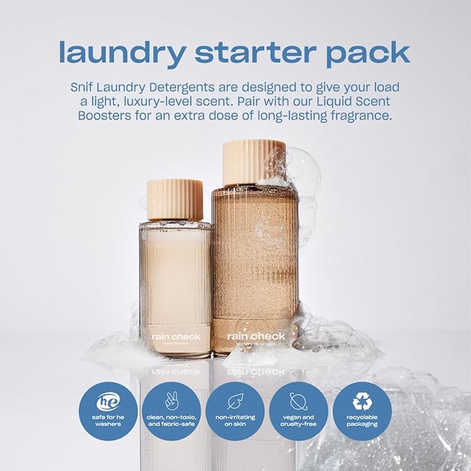 Snif Rain Check Laundry Detergent, Clean and Crisp Scent, 64 Loads, Non-Irritating to Skin, Clean, Non-Toxic, Vegan, Cruelty Free, 32oz