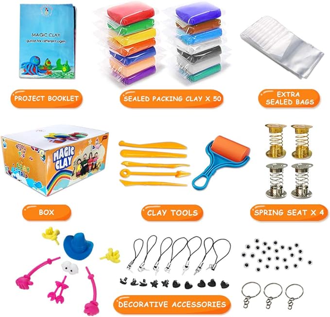 ESSENSON Modeling Clay Kit - 50 Colors Air Dry Magic Clay, Best Gift for Boys & Girls Age 3-12 Year Old, DIY Molding Kids, with Sculpting Tools, Decoration Accessories, Kids Art Crafts