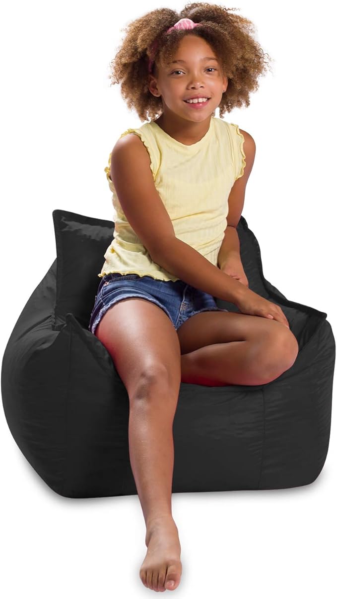 Posh Creations Bean Bag Chair Structured Comfy Seat Use for Gaming, Reading and Watching TV, Newport, Black