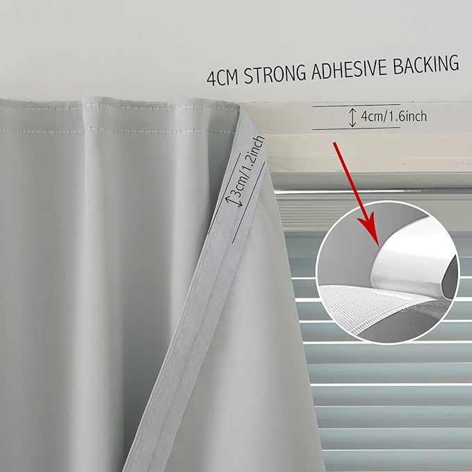 self Adhesive Curtains Portable Blackout Curtain Simple and Easy to Install Bedroom Window Thermal Lnsulated Kitchen Room Darkening Black Small Drapes, 35" W X 79" L, White, 1 Panel