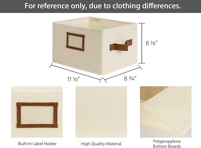 StorageWorks Storage Baskets for Shelves, Foldable Fabric Closet Storage Bins with PU Handles, Fabric Storage Bins Clothes Organizer, Ivory White, 3-Pack, Small