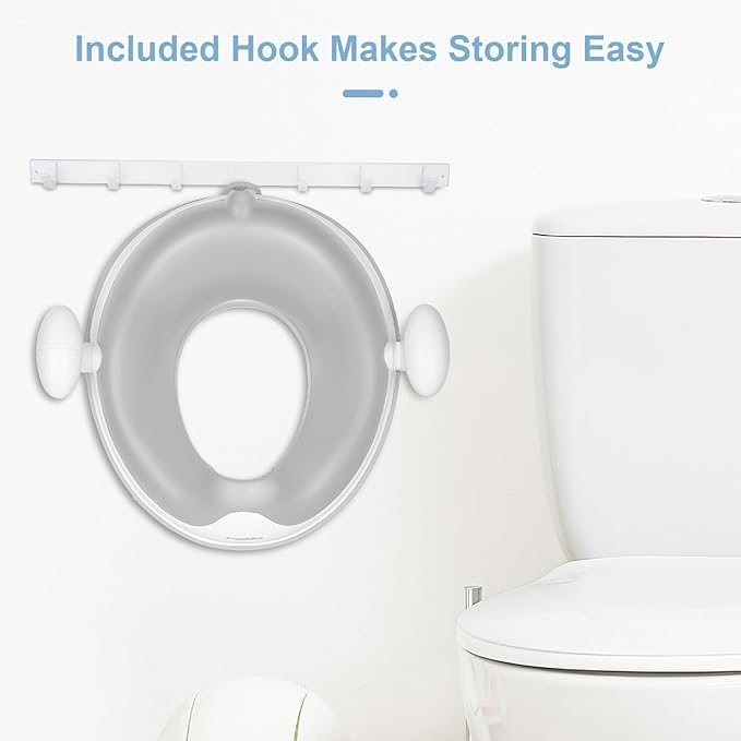 ANGELBLISS Baby Potty Training Toilet Seat with Soft Cushion Handles, Haute Collection, Double Anti-Slip Design and Splash Guard for Boys and Girls (Grey)