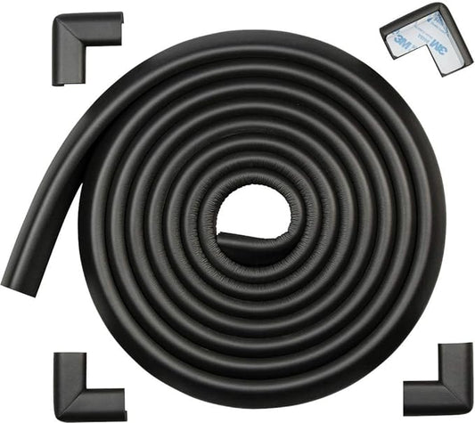 Roving Cove HeftyFit Edge Corner Protector Baby Proofing (Large 15ft Edge 4 Corners), Heavy-Duty, Soft NBR Rubber Foam, Furniture Fireplace Safety Bumper Guard, 3M Adhesive, Onyx Black
