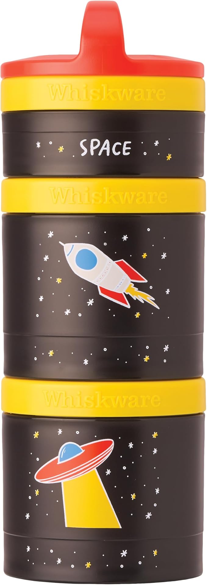 Whiskware Stackable Snack Containers for Kids and Toddlers, 3 Stackable Snack Cups for School and Travel, Space (Pack of 1)