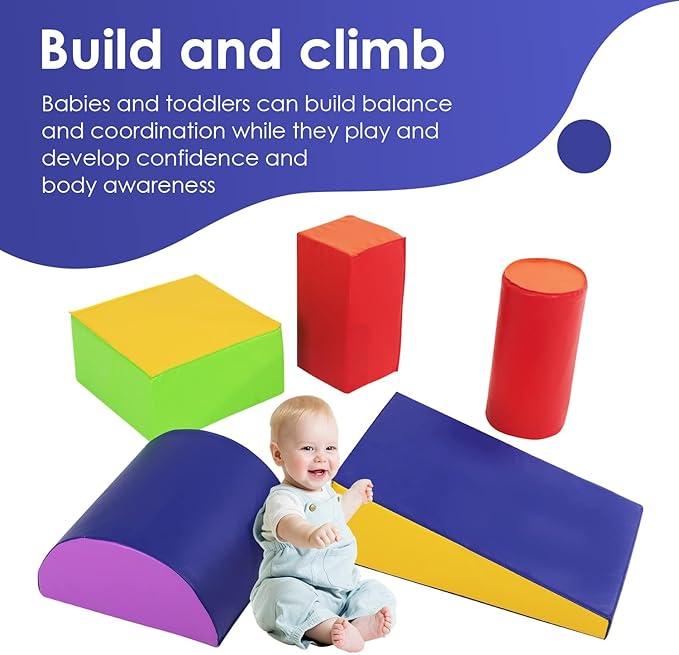 PayLessHere Climbing Toys for Toddlers 5 Piece Corner Foam Climbing Blocks Set with Soft Foam and Strong Structure for Babies 1-3 Crawling and Sliding Activity Play Indoor (CM, 5 Piece)
