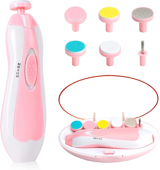 Baby Nail Trimmer Electric-6 in 1 Baby Nail File Clippers Infant Grooming Kit Manicure Set for Toddler or Adults, Pink
