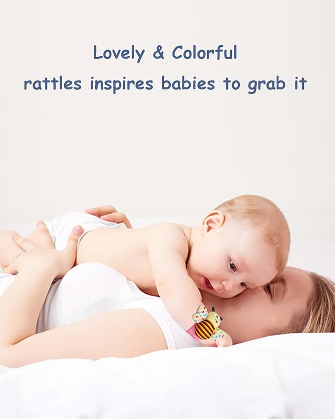 Wrist Rattles Foot Finder Rattle Sock Baby Toy, Hanging Rattle Toy, Hand Bracelet Rattle, Feet Leg Ankle Socks, Activity Rattle Present Gift for Newborn Infant Babies Boy Girl-12pcs A