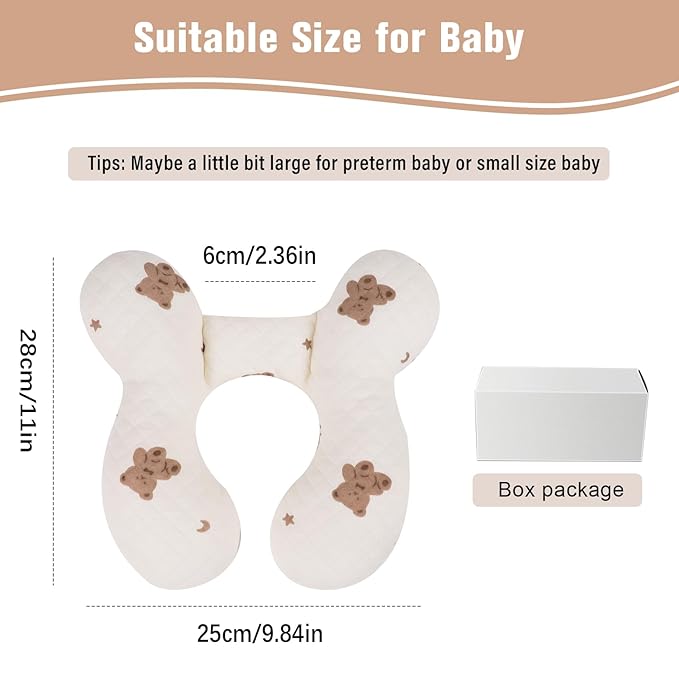 vocheer Baby Neck Pillow(Upgraded), Cotton, Baby Support Pillow, Car Seat Pillows for Newborn, Carseat Head and Body Support, Infant Travel Pillows for Prams, Pushchair, Stroller, Bouncer, Bears