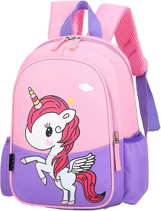 12 Inch Kids Small Toddler Preschool Travel Backpack Cute Cartoon Daypack (Unicorn Pink and Purple)