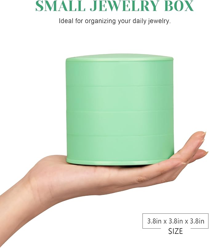 CONBOLA Jewelry Organizer, Small Jewelry Storage Box Earring Holder for Women, 4-Layer Rotating Travel Jewelry Tray Case with Lid for Bracelets Rings Bracelets