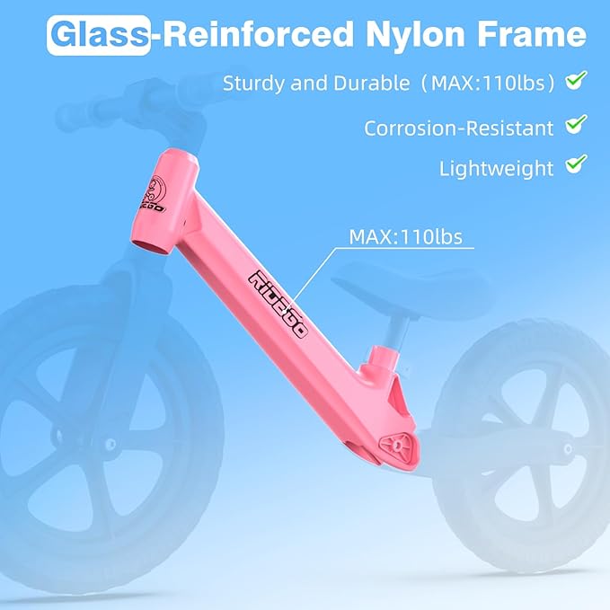 Ridego 12 or 14 Inch Balance Bike for Kids 2-6 Year Old,Lightweight Kids Bike with Adjustable Seat, Push Bicycle with Air Rubber Tires，Ride-on Toys Birthday Gift