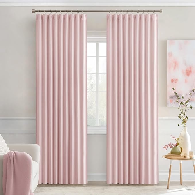 MIULEE Baby Pink Back Tab Blackout Curtains 90 Inch Long 2 Panels Set for Living Room Bedroom Privacy, Rod Pocket/Pinch Pleated Thermal Insulated Room Darkening Light Blocking Curtain, 52 x 90 Inch