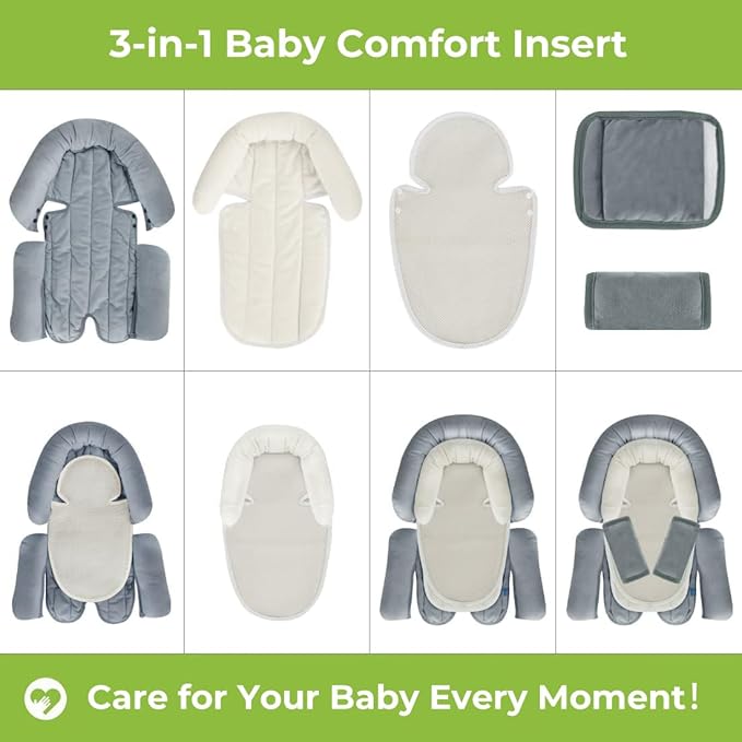 COOLBEBE Upgraded 3-in-1 Babybody Support & Strap Covers Set for Newborn Infant - Extra Soft Car Seat Insert Cushion Pad, Perfect for Carseats, Strollers, Swing