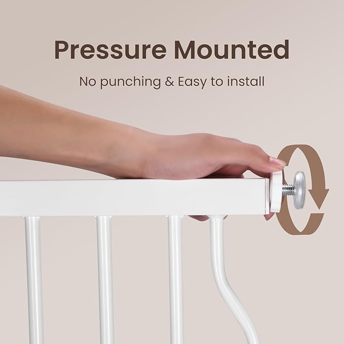 owlie 37.4" Extra Tall Wide Baby Gate for Stairs Doorways,75-85 Inch Extra Large Long Baby Gate with Door Indoor Safety Metal Pressure Mounted Pet Gate with Walk-Thru Auto Close, White