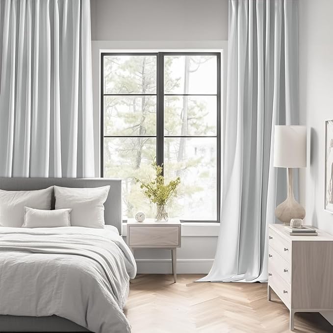 MIULEE Back Tab Light Blocking Curtains 96 Inch Long 2 Panels Set for Living Room Bedroom, Greyish White Rod Pocket/Pinch Pleated Thermal Insulated Room Darkening Floor to Ceiling Blackout Drapes