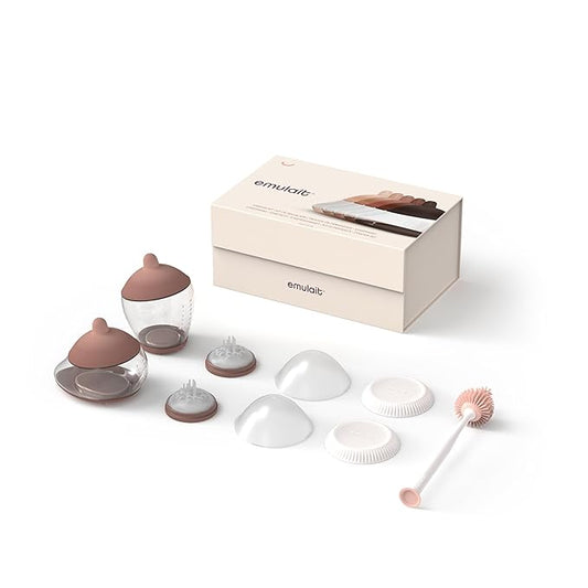 Baby Bottle Starter Kit Includes 2 Bottles 2 Nipples 2 Caps 2 Lids 2 Responsive Flow Valves, Cleaning Brush - Medium - Shape 2-RFV