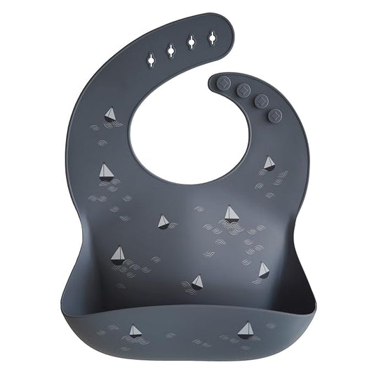 mushie Silicone Baby Bib | Adjustable Fit Waterproof Bibs (Boats)