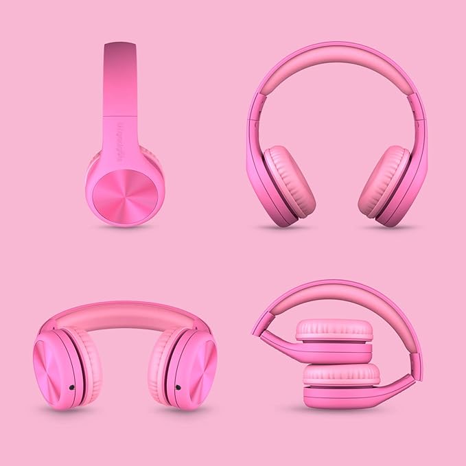 LilGadgets Connect+Wired Kids Headphones for School with Microphone, Volume Limiting & Noise Reduction Over-Ear Headset with Cord, SharePort Technology & SoftTouch Padding, Pink - Kid Headphones