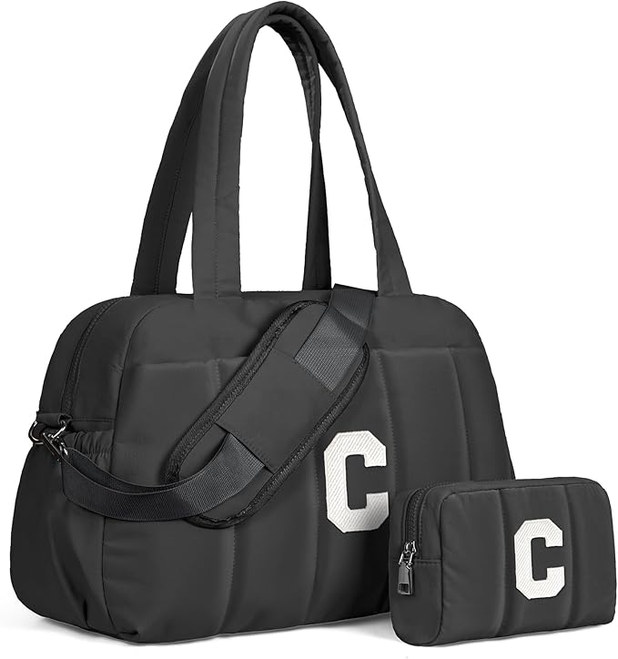 Women Duffle Bag with Initial, Personal Item Travel Bags，Gym Bag with Wet Pocket Gifts for Daughter，Lightweight Travel Bags Personalized Tote with Makeup Pouch