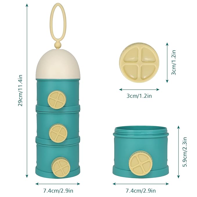 Accmor Formula Dispenser On The Go, 3 Layers Stackable Formula Container to Go, Non-Spill Portable Milk Powder Baby & Kids Snack Containerr, Green