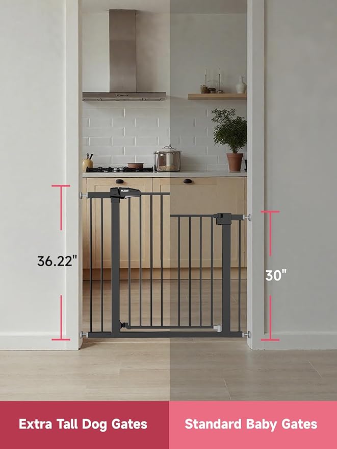36.2" Extra Tall Baby Gate for Stairs, 29.5-46" Wide Dog Gate for Doorways, Walk Thru Auto Close Metal Child Gate for The House, Stairs and Doorways, Pet Gate Pressure Mounted Dog Gate Indoor (Black)