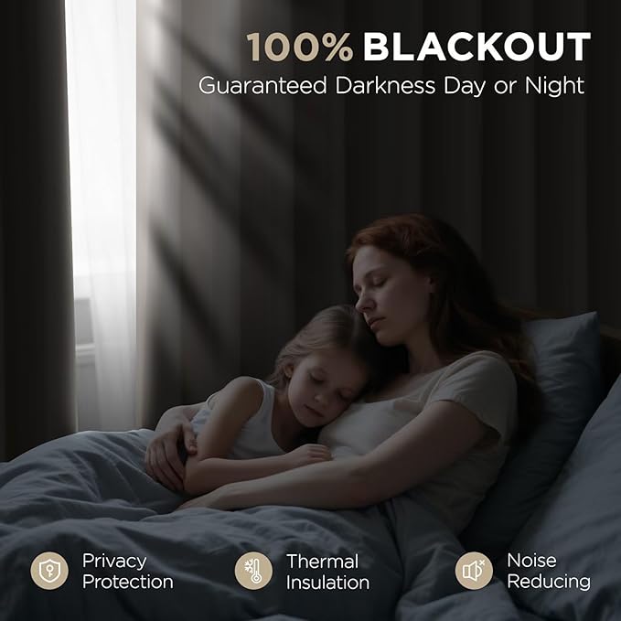 Joydeco 84 Inch Blackout Curtains for Bedroom, Thermal Insulated Black Out Curtains 2 Panels Set, Room Darkening Drapes for Living Room Window Rod Pocket Back Tab (W37 x L84 Inch, Light Beige)