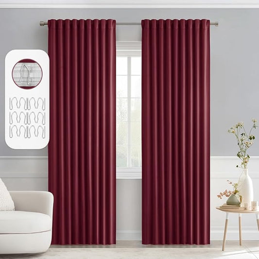 MIULEE Wine Red Back Tab Blackout Curtains 90 Inches Long 2 Panels Set for Living Room Bedroom Privacy, Rod Pocket/Pinch Pleat Thermal Insulated Room Darkening Pleated Light Blocking Drapes