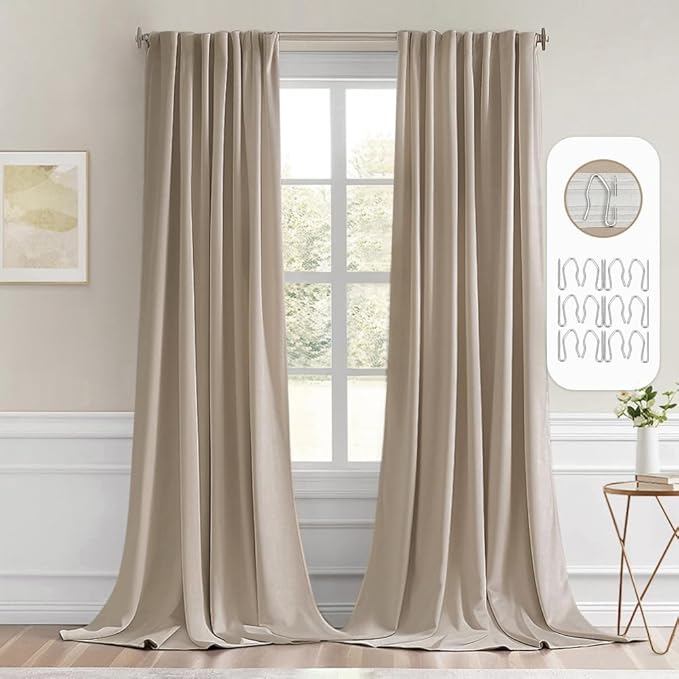 MIULEE Taupe Back Tab Blackout Curtains 120 Inch Long 2 Panels Set for Bedroom, Rod Pocket/Pinch Pleated Extra Long Thermal Insulated Living Room Darkening Light Blocking 10FT Drapes