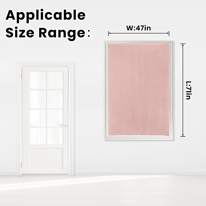 Self Adhesive Blackout Curtains- Stick on Curtains Shades Window Blinds Curtains No Rod Needed Easy to Hang Curtain, Use for Bedroom, Living Room,Roman Shades, 47" W X 71" L, Pink, 1 Panel