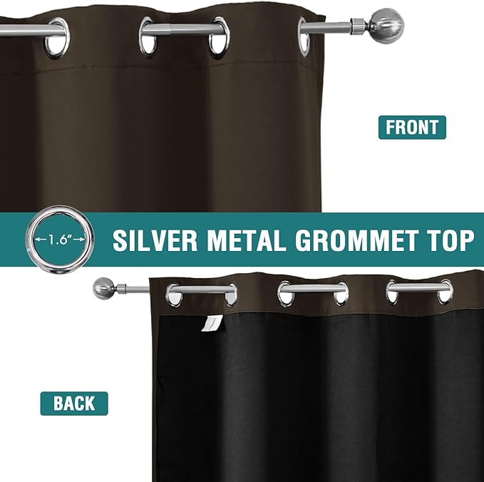 ChrisDowa 100% Blackout Curtains 84 inch Long for Bedroom with Black Liner, Extra Wide 2 Thick Layers Total Blackout Thermal Insulated Grommet Window Curtains 2 Panels Set (Brown, 60 x 84 Inch)