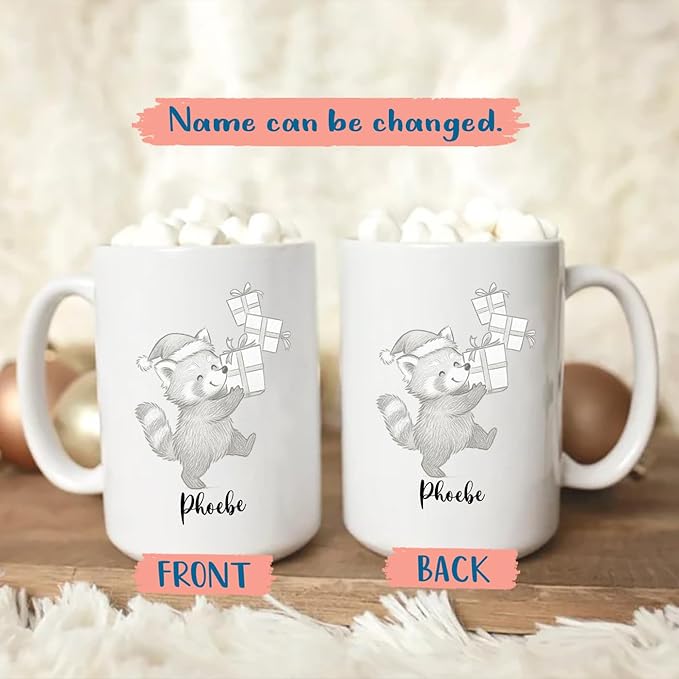 Personalized Name Red Panda Lover Accent Coffee Mug, Awesome Red Panda Ceramic Coffee Cup Gift, Customized Animal Travel Mug Gift For Dad Mom Kids Birthday Thanksgiving, Cute Animal White Cup 11 15Oz