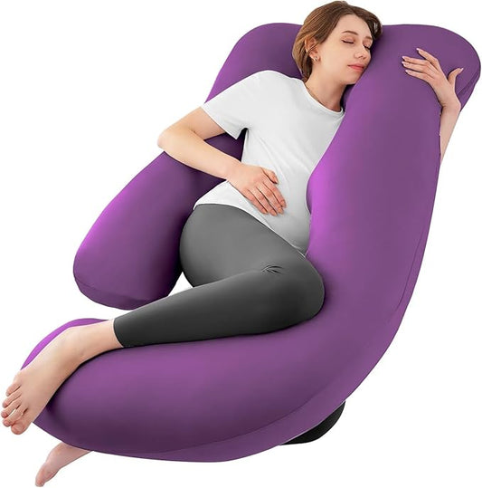 Sasttie Pregnancy Pillows for Sleeping, Jumbo U Shaped Cooling Full Body Pillow with Removable Cover, Pregnant Women Must Haves, Maternity Essential, Purple