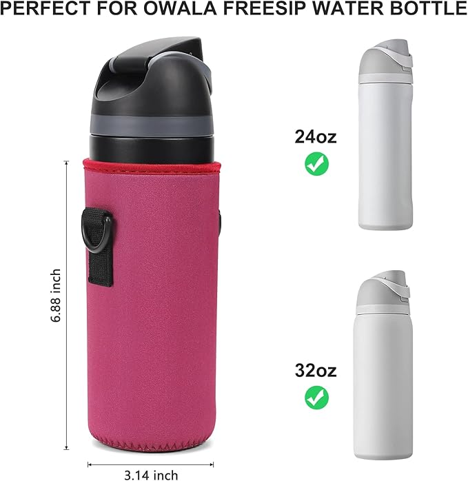 Neoprene Water Bottle Carrier Bag with Adjustable Shoulder Strap for Owala 24 OZ Tumbler, Insulated Water Bottle Cover for Owala FreeSip Insulated Water Bottle (Mauve, 24 OZ)