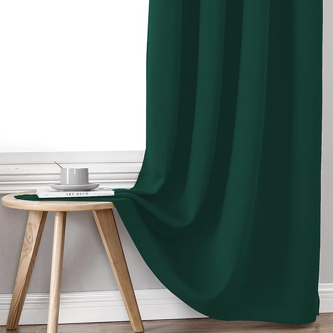 ChrisDowa 100% Blackout Curtains for Bedroom with Black Liner, 2 Thick Layers Total Blackout Thermal Insulated Grommet Small Window Curtains 2 Panels Set (Forest Green, 42 x 54 Inch)