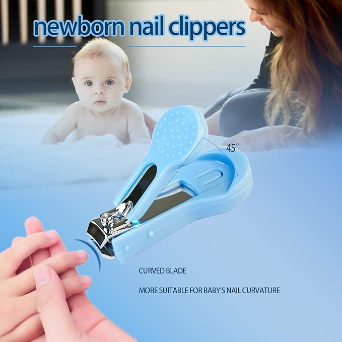 ZELINYE Baby Grooming Kit, 8 in 1 Baby Hair Brush/Nail Clipper/Nose Cleaner/Finger Toothbrush/Nail Scissors/Manicure Kit for Baby Care Keep Healthy and Clean(Blue)