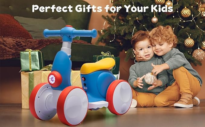 6V Electric Baby Balance Bike with Bubble Machine,4 in 1 Toddler Balance Bike w/Remote for 1 Year Old Boys Girls Kids Bubble Bike Ride on Toys w/Powered Motor,Music,LED Lights (Blue&Red)