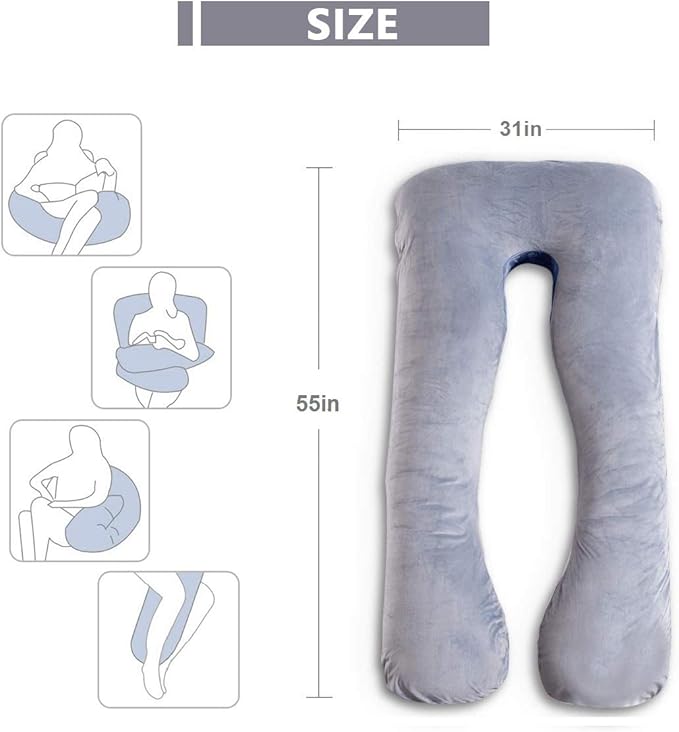 AS AWESLING Pregnancy Pillow, U Shaped Full Body Pillow, Nursing, Support and Maternity Pillow for Pregnant Women with Removable Velvet Cover (Grey)