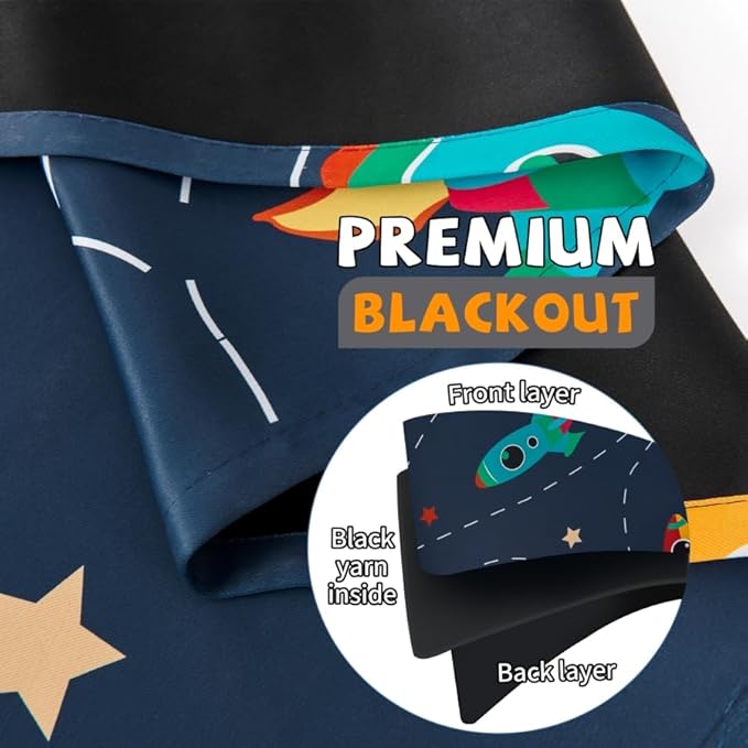 Kids Space Themed Blackout Curtains - 2 Panels, Each W42×L72, 100% Blackout, Perfect for Bedroom and Nursery, Energy Saving with Vibrant Cosmos Patterns