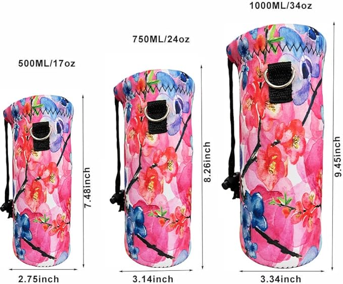 RICHEN Neoprene Water Bottle Carrier Bag with Adjustable Shoulder Strap,Insulated Water Bottle Cover for Stainless Steel/Glass/Plastic Bottles