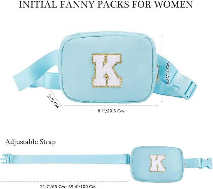 YOOLIFE Birthday Gifts for Women - 30th 40th 50th 60th 70th Birthday Gifts for Mom Daughter Her Friend Sister Girlfriend, Personalized Gifts Christmas Gifts, Initial Belt Bag Crossbody Bags, Blue S